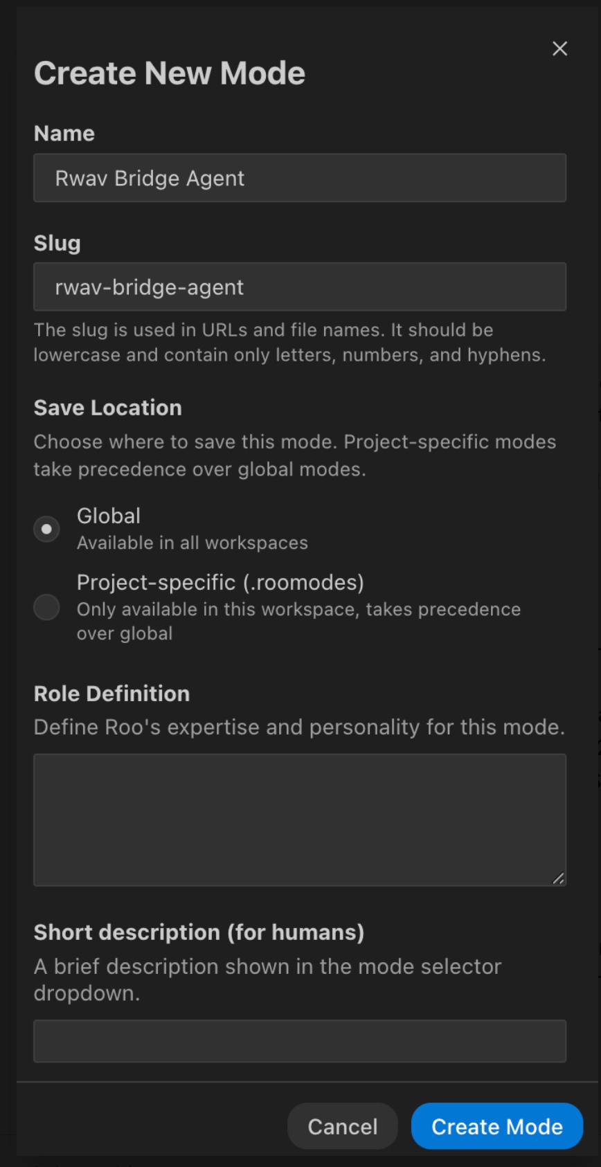 Create New Mode dialog