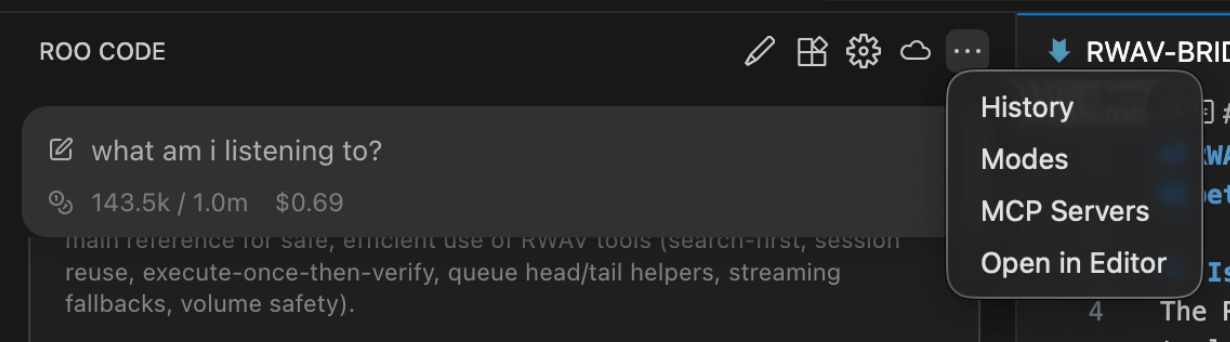 Roo Code 3‑dot menu showing MCP Servers