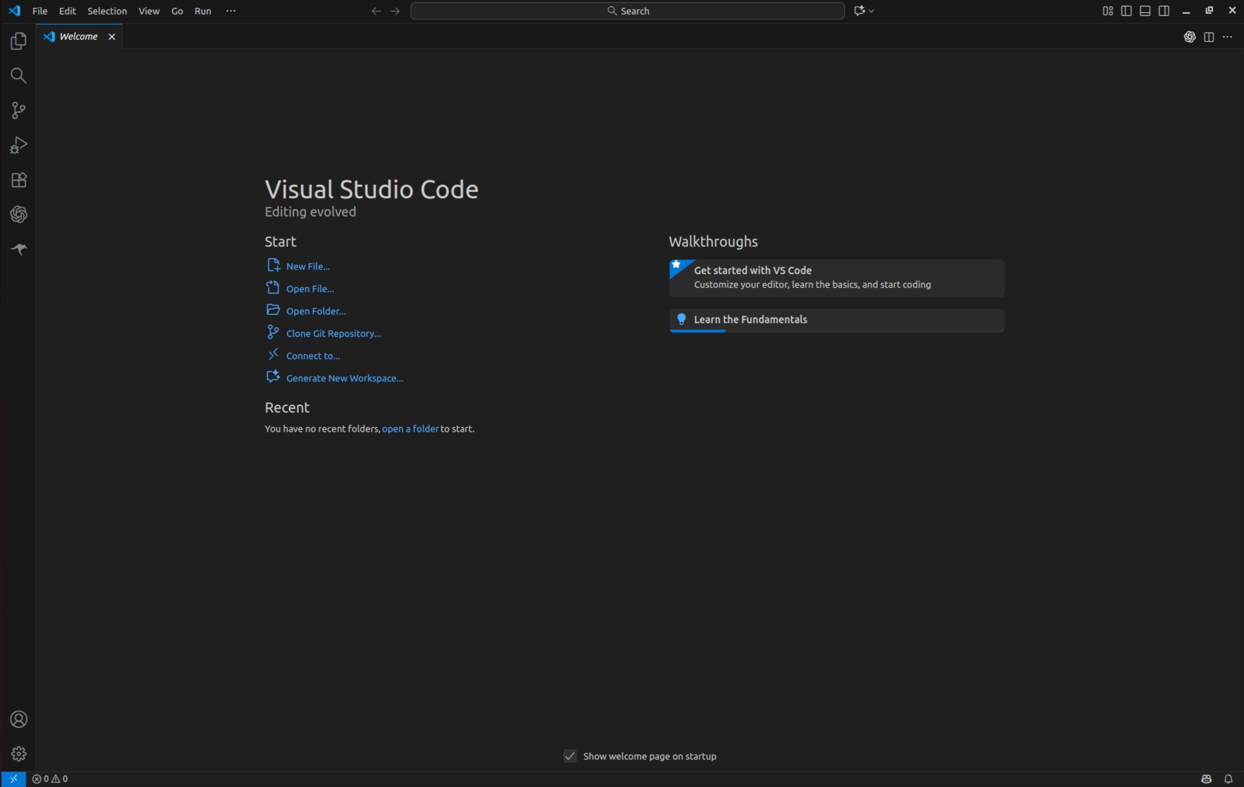 VS Code welcome screen